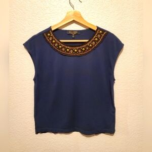 💚5/$25 Juicy Couture Embellished Neck Navy Blue Shell Top Size XS